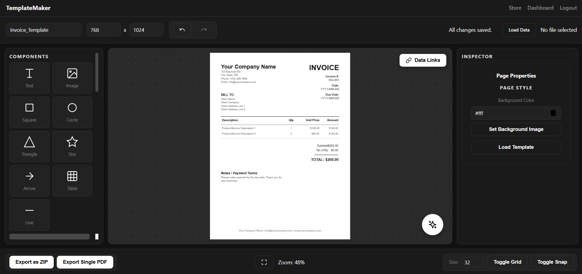 The intuitive drag-and-drop editor interface for creating document templates.